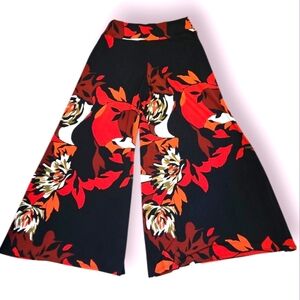 COCO BIANCO Floral Wide-Leg Pants In Black and Red. Size Small